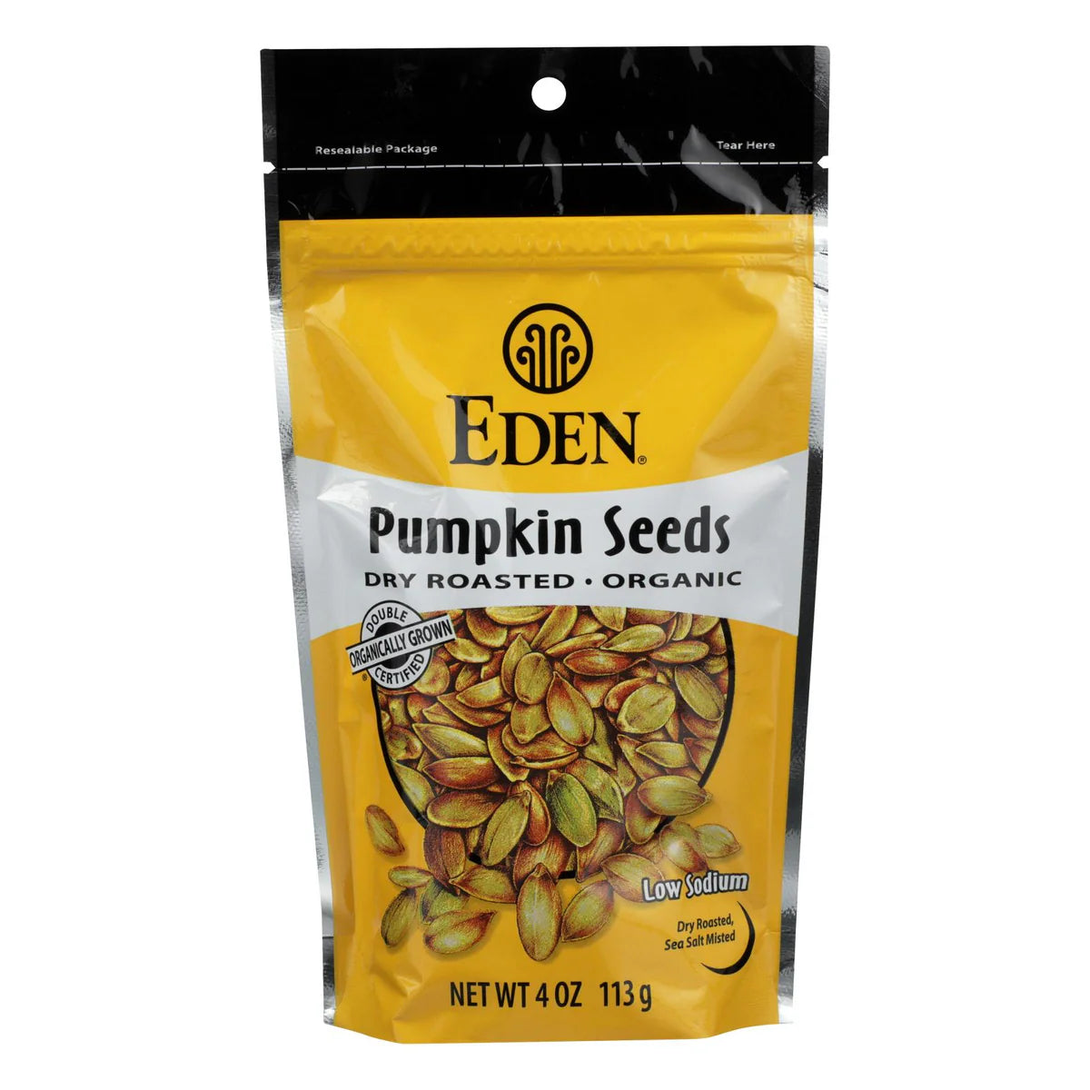 Eden Foods Organic Dry Roasted Pumpkin Seeds Sea Salt, 4 Oz - 2 Cases of 15 Resealable Bags