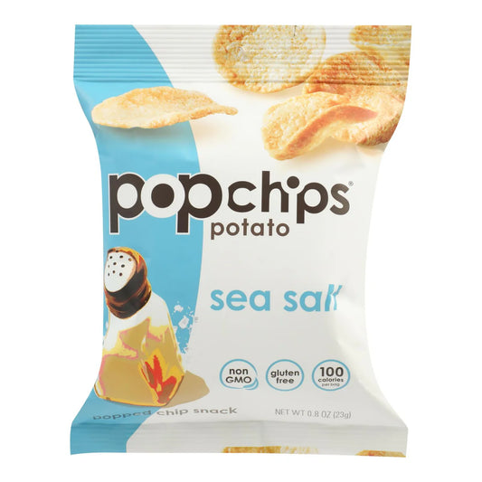 Popchips Sea Salt Potato Chips Light & Crispy 0.8 Oz - 2 Cases of 24 (Total 48 Bags)