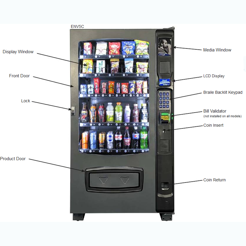 Seaga Envision ENV5C 5-Wide, Combo Snack & Beverage Glass Front Merchandiser